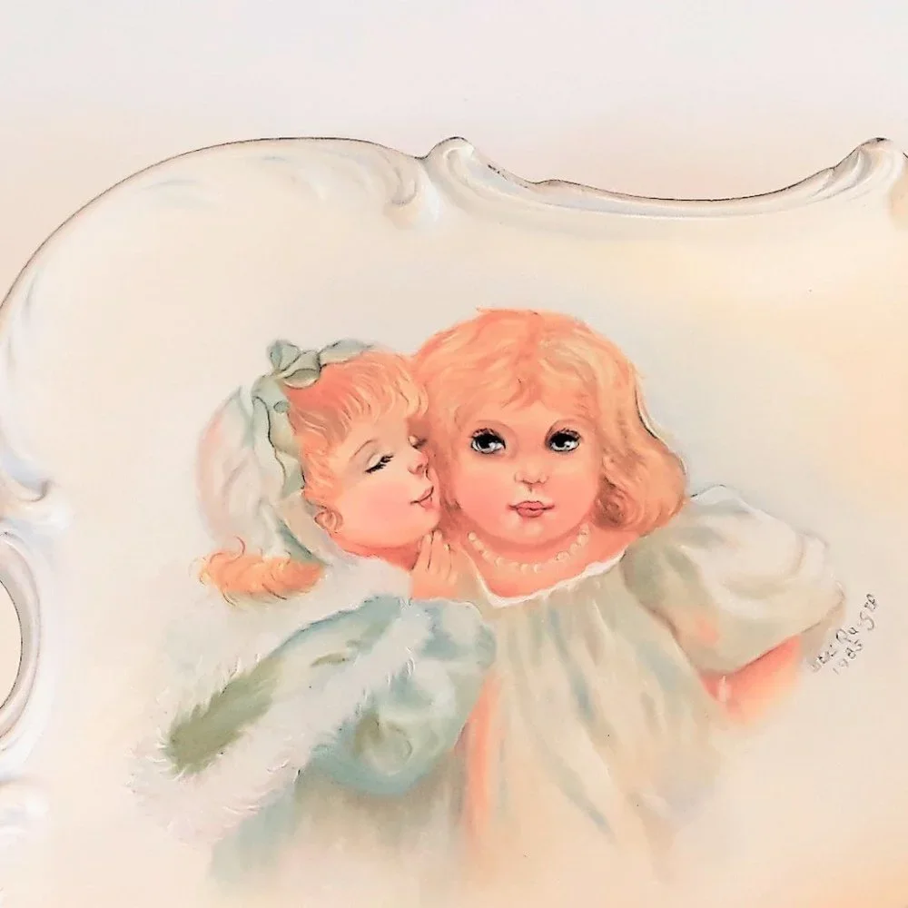 Kansas Artist Bess Quigel Signed hand-painted 'Secrets' tray 1985